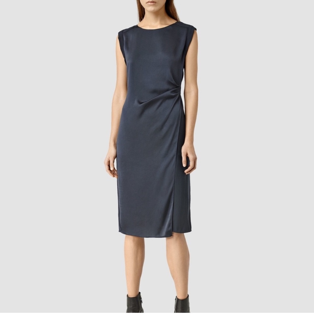 All saints navyblack stain faux wrap dress size 2